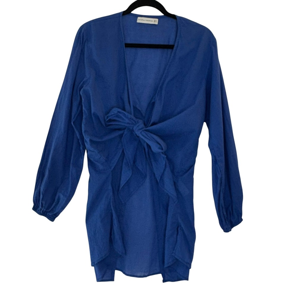 Faithfull The Brand Plunging V-Neck Cotton Mini Dress‎ Size 4 Cobalt Blue